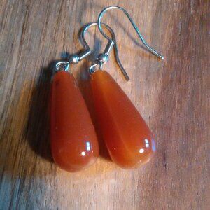 Red Agate Stainless Steel Drop Earrings